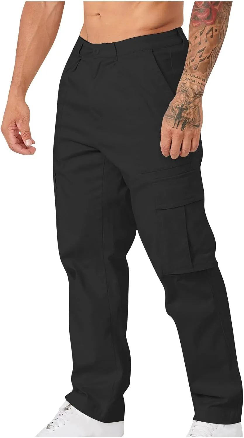 Men's Cargo Pants Casual Stretch Utility Work Button Pants Tapered Baggy Big and Tall Straight Leg Sweatpants