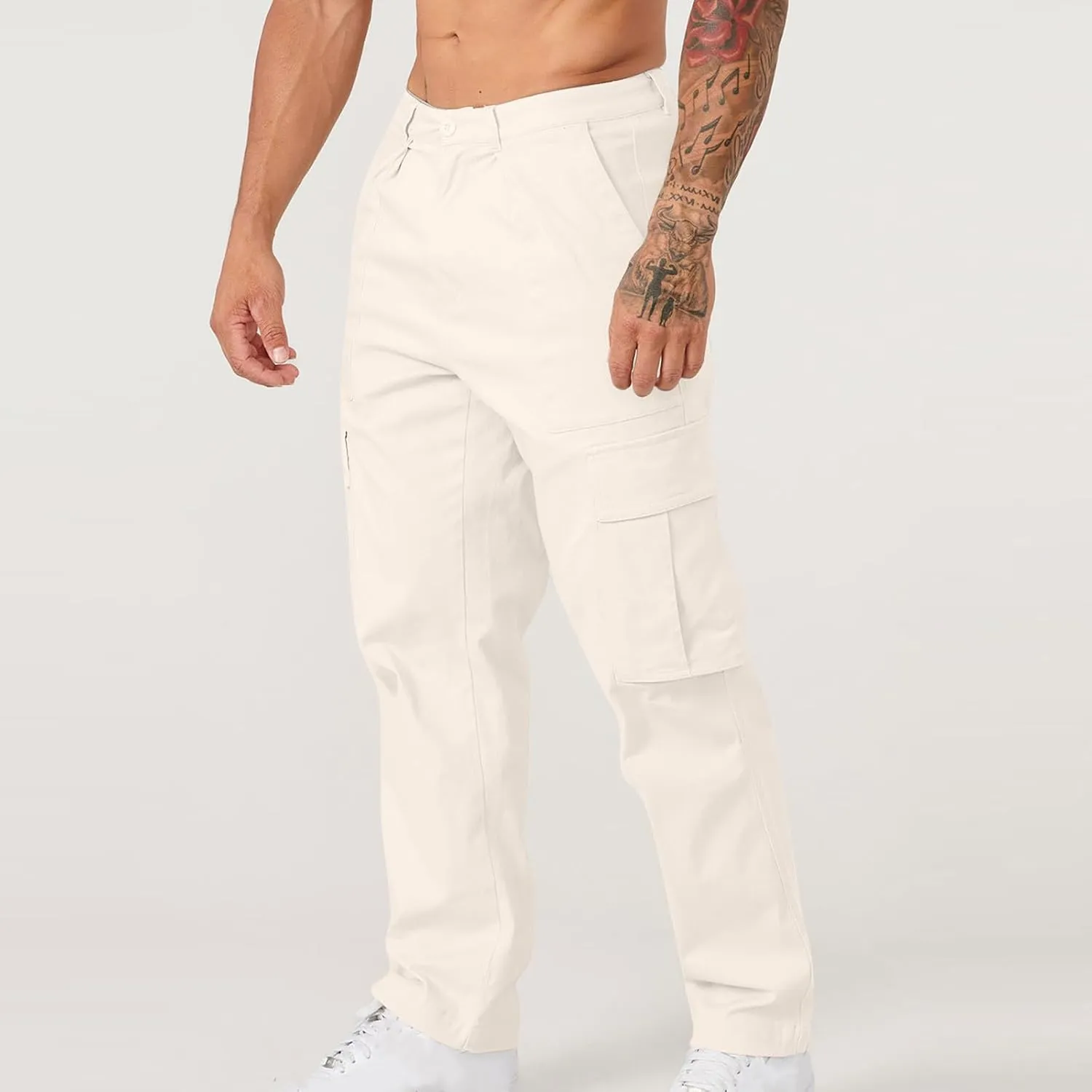 Men's Cargo Pants Casual Stretch Utility Work Button Pants Tapered Baggy Big and Tall Straight Leg Sweatpants