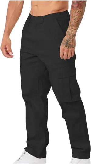 Men's Cargo Pants Casual Stretch Utility Work Button Pants Tapered Baggy Big and Tall Straight Leg Sweatpants