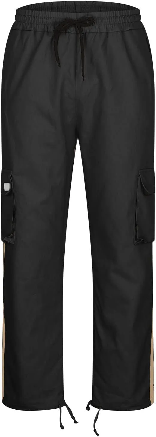 Mens Cargo Pants Elastic Waist Drawstring Athletic Joggers Pants Loose Baggy Outdoor Tapered Straight Leg Sweatpants