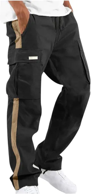 Mens Cargo Pants Elastic Waist Drawstring Athletic Joggers Pants Loose Baggy Outdoor Tapered Straight Leg Sweatpants