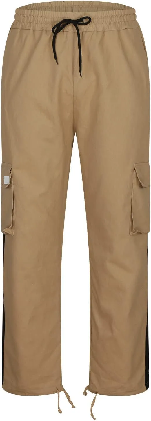 Mens Cargo Pants Elastic Waist Drawstring Athletic Joggers Pants Loose Baggy Outdoor Tapered Straight Leg Sweatpants