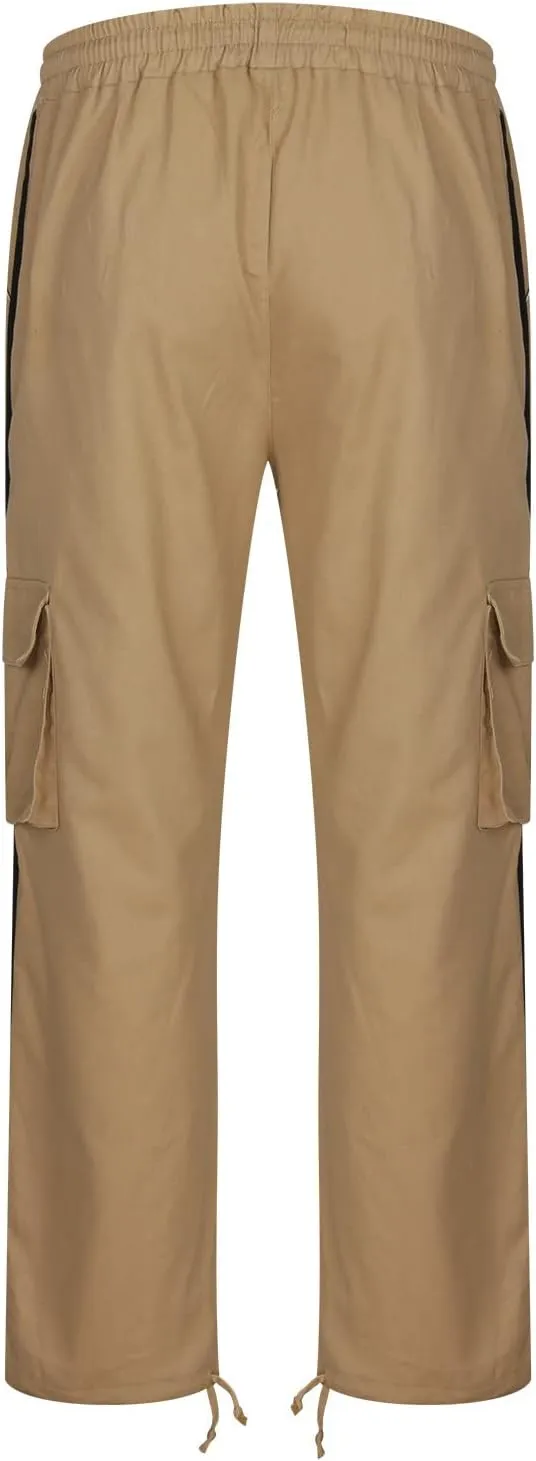 Mens Cargo Pants Elastic Waist Drawstring Athletic Joggers Pants Loose Baggy Outdoor Tapered Straight Leg Sweatpants