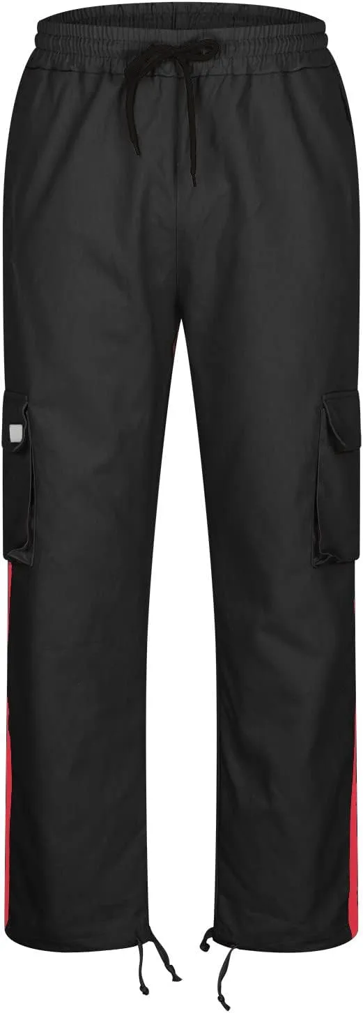 Mens Cargo Pants Elastic Waist Drawstring Athletic Joggers Pants Loose Baggy Outdoor Tapered Straight Leg Sweatpants