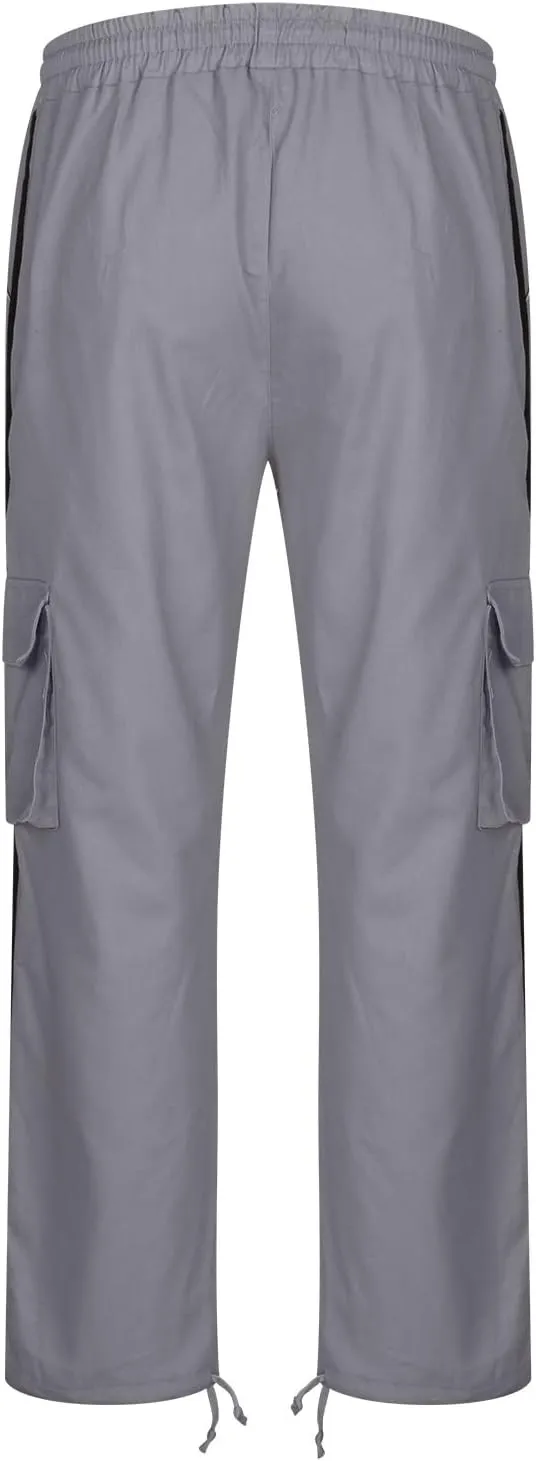 Mens Cargo Pants Elastic Waist Drawstring Athletic Joggers Pants Loose Baggy Outdoor Tapered Straight Leg Sweatpants