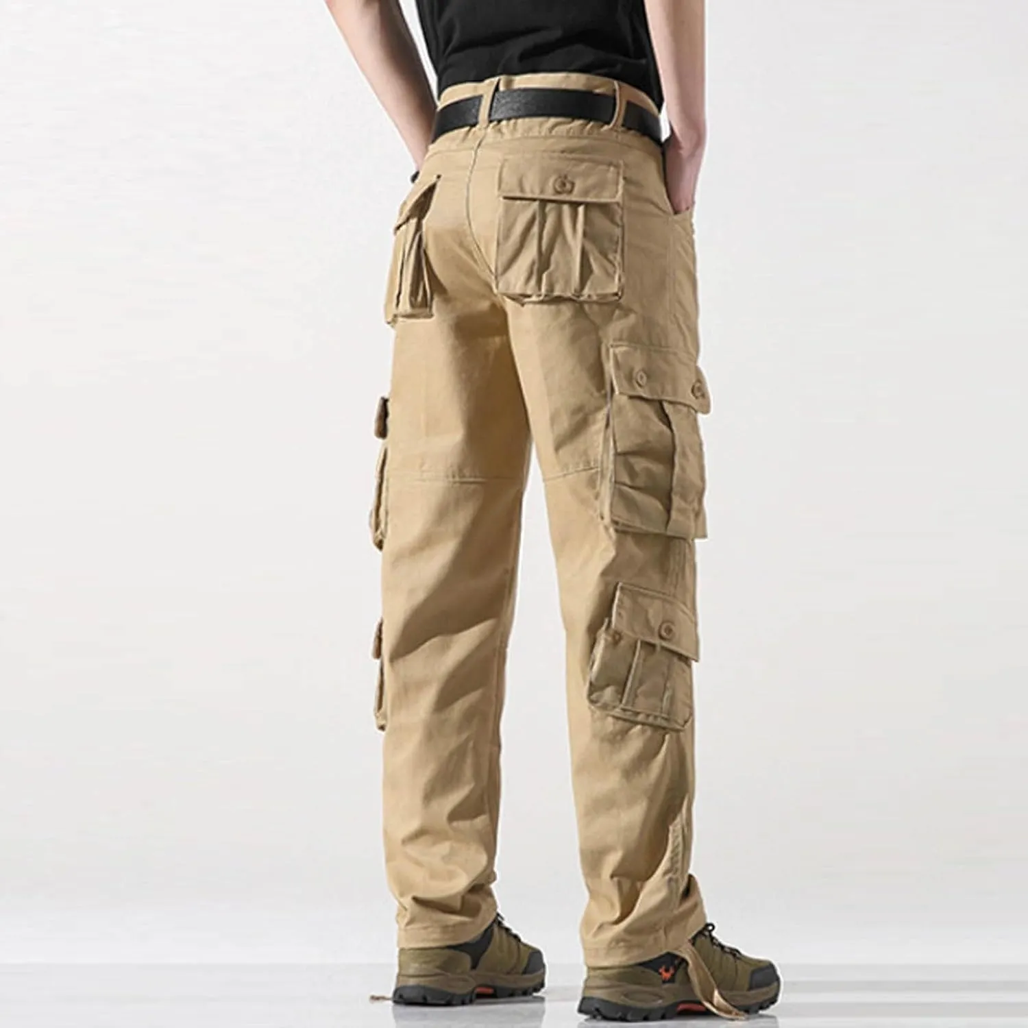 Men's Cargo Pants Multi Pocket Tactical Loose Fit Breathable Casual Outdoor Hiking and Work Trousers