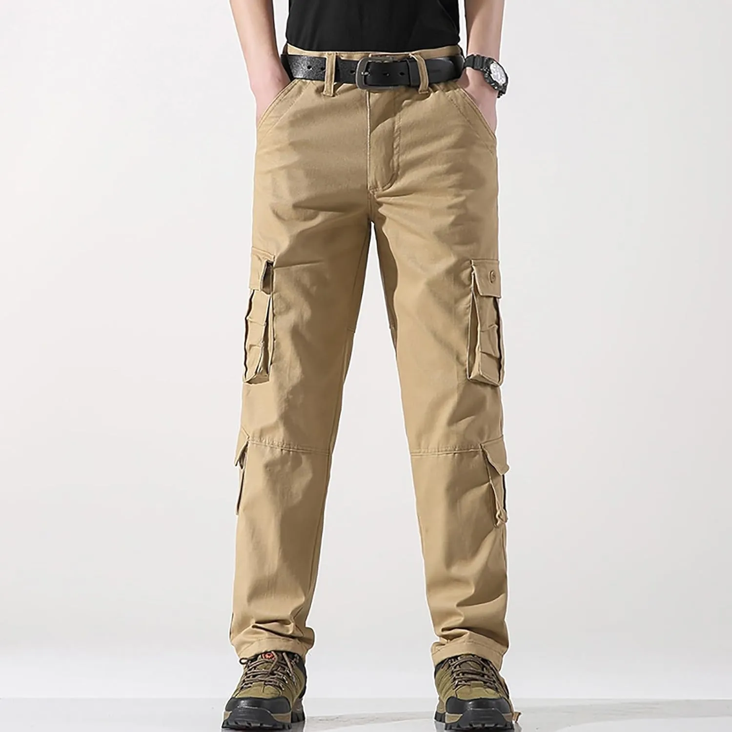 Men's Cargo Pants Multi Pocket Tactical Loose Fit Breathable Casual Outdoor Hiking and Work Trousers