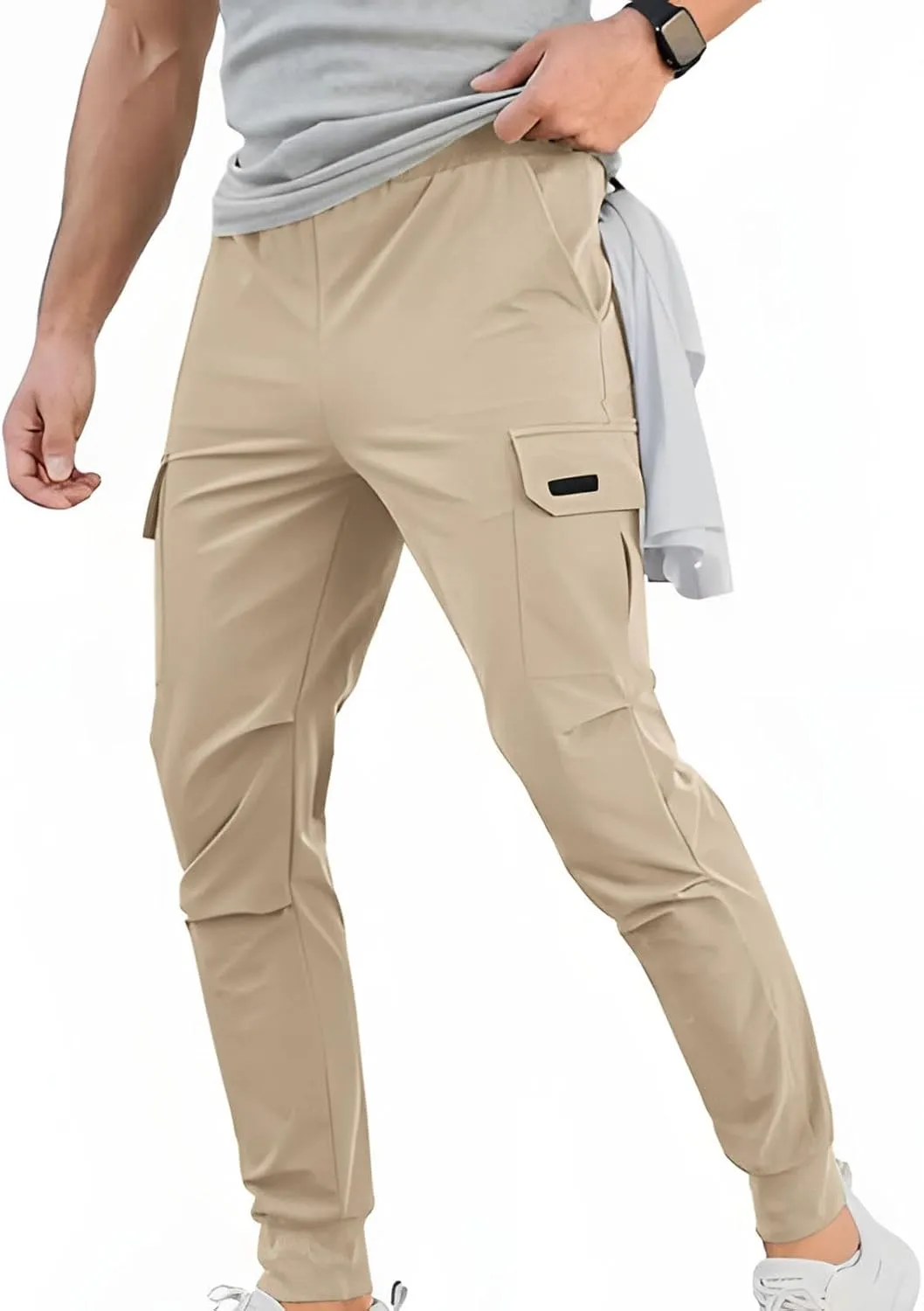 Men's Cargo Pants Multi Pockets Casual Sweatpants Slim Fit Hiking Joggers Fashion Solid Color Training Trousers