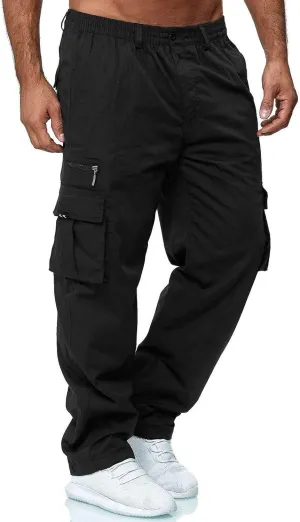 Mens Cargo Pants Relaxed Fit Stretch WaistMultiple Pockets PantsElastic Waist Cargo Sweatpants Fashion Trousers