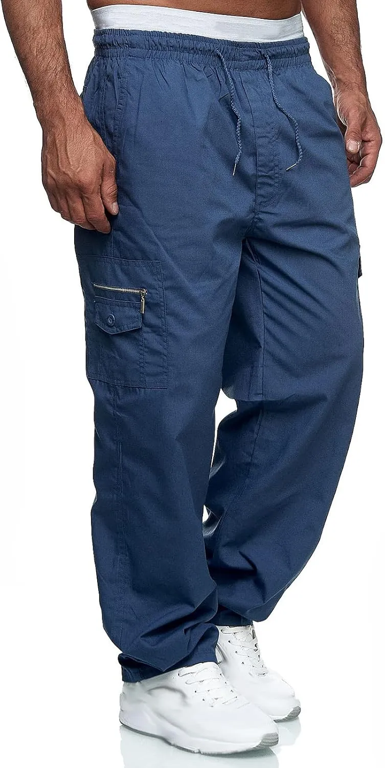 Mens Cargo Pants Relaxed Fit Stretch WaistMultiple Pockets PantsElastic Waist Cargo Sweatpants Fashion Trousers