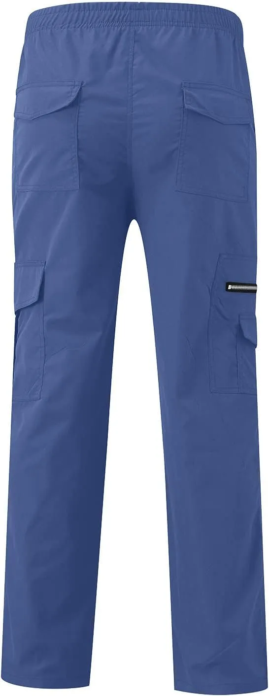 Mens Cargo Pants Relaxed Fit Stretch WaistMultiple Pockets PantsElastic Waist Cargo Sweatpants Fashion Trousers