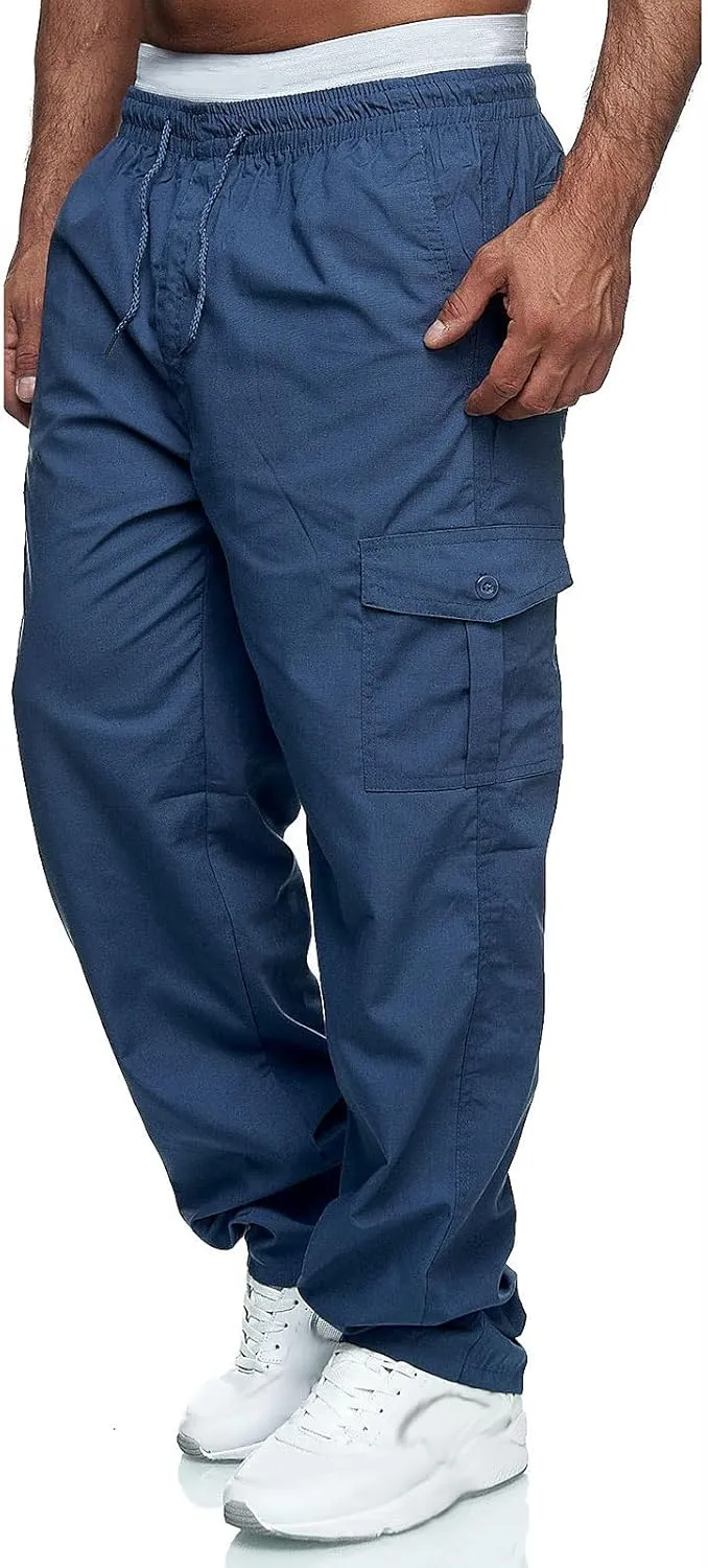 Mens Cargo Pants Relaxed Fit Stretch WaistMultiple Pockets PantsElastic Waist Cargo Sweatpants Fashion Trousers