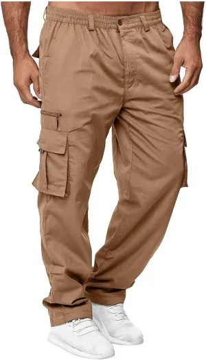 Mens Cargo Pants Relaxed Fit Stretch WaistMultiple Pockets PantsElastic Waist Cargo Sweatpants Fashion Trousers