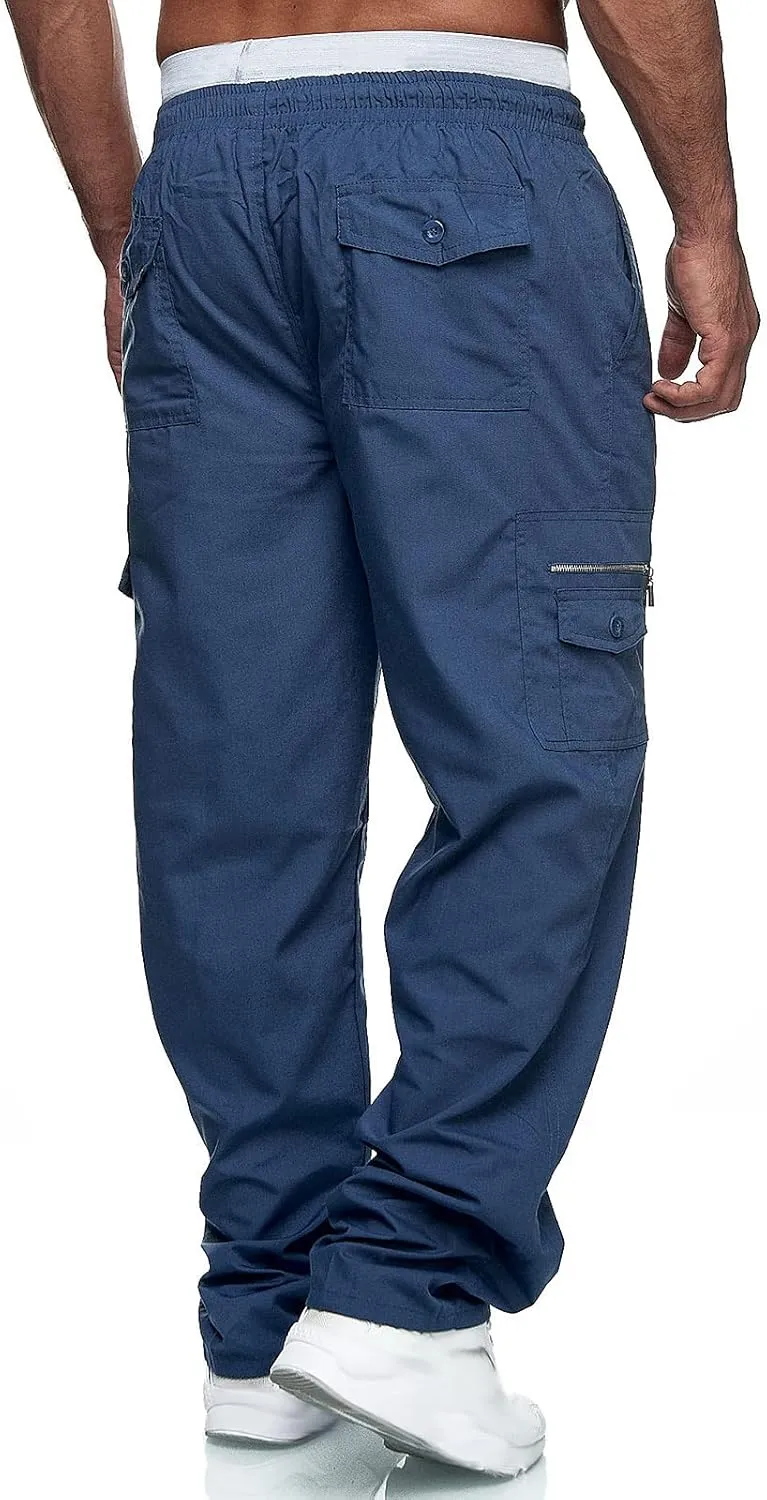 Mens Cargo Pants Relaxed Fit Stretch WaistMultiple Pockets PantsElastic Waist Cargo Sweatpants Fashion Trousers