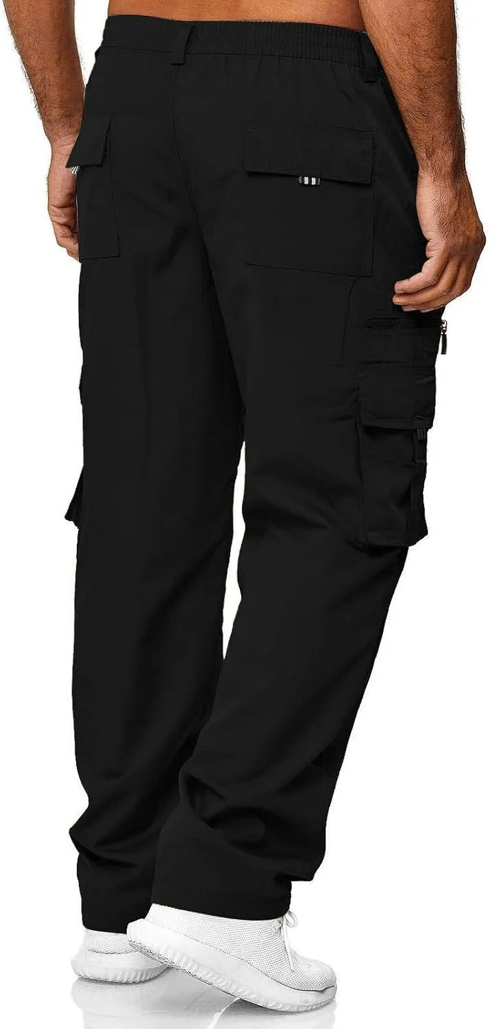 Mens Cargo Pants Relaxed Fit Stretch WaistMultiple Pockets PantsElastic Waist Cargo Sweatpants Fashion Trousers