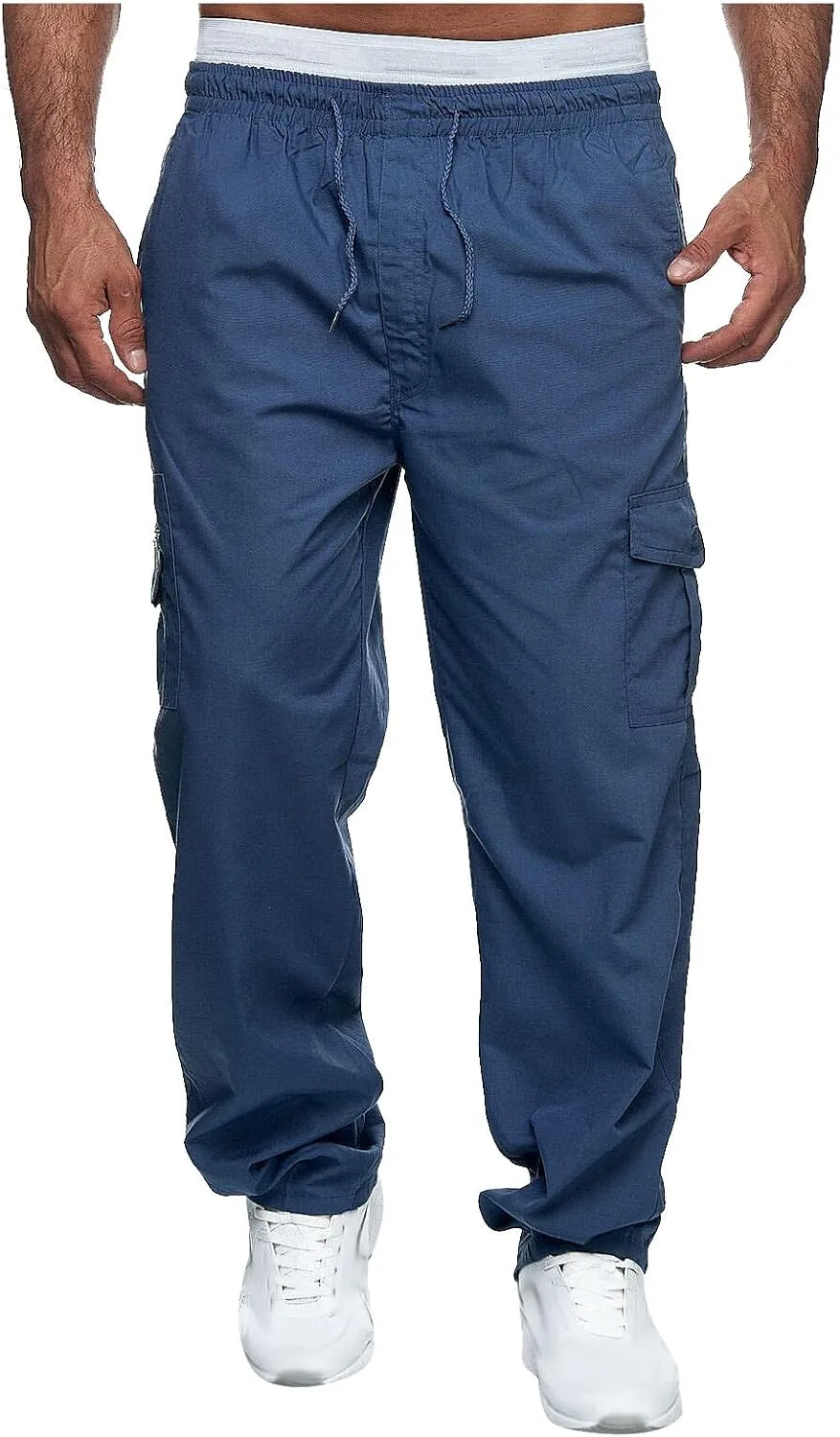Mens Cargo Pants Relaxed Fit Stretch WaistMultiple Pockets PantsElastic Waist Cargo Sweatpants Fashion Trousers