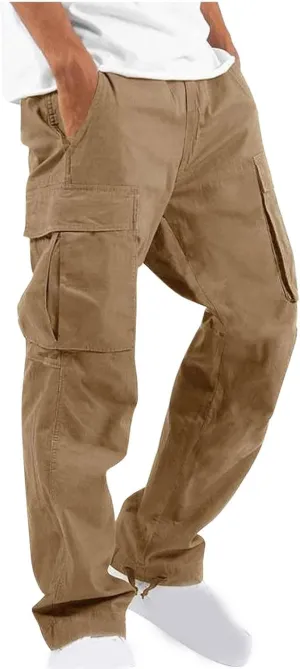 Mens Cargo Pants Ripstop Utility Straight Leg Joggers Pants Relaxed Fit Outdoor Trousers with Multi Pockets
