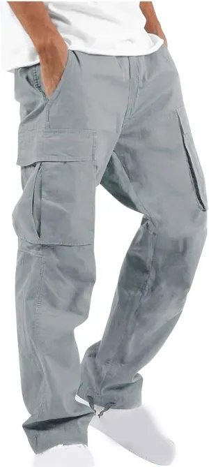 Mens Cargo Pants Ripstop Utility Straight Leg Joggers Pants Relaxed Fit Outdoor Trousers with Multi Pockets