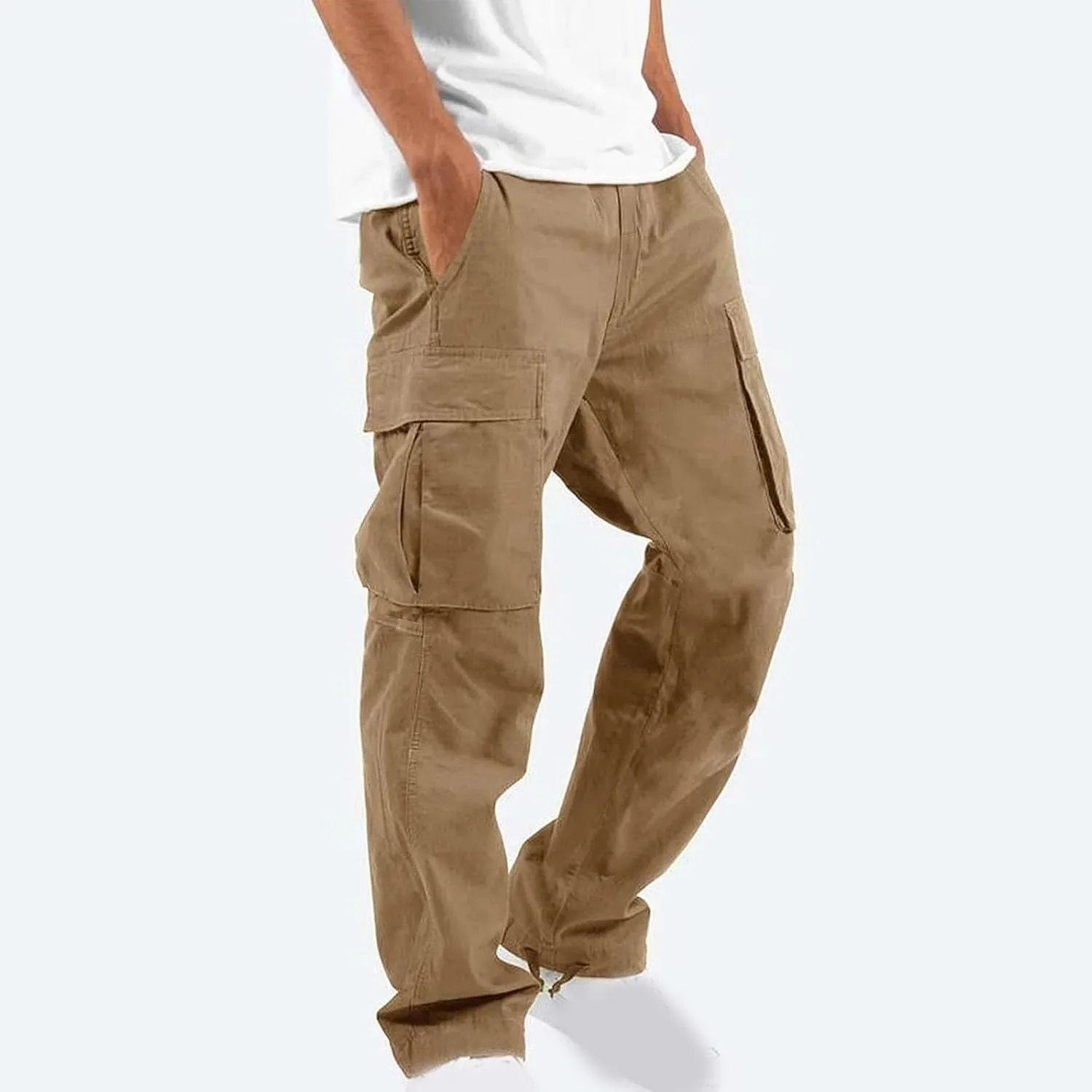 Mens Cargo Pants Ripstop Utility Straight Leg Joggers Pants Relaxed Fit Outdoor Trousers with Multi Pockets