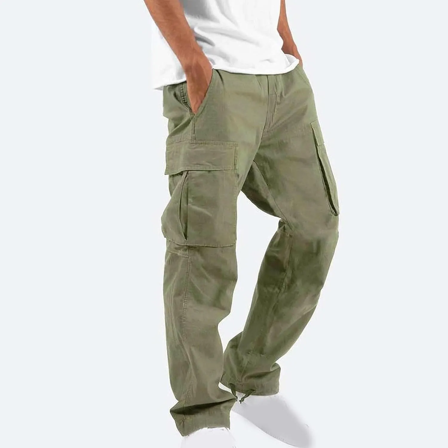Mens Cargo Pants Ripstop Utility Straight Leg Joggers Pants Relaxed Fit Outdoor Trousers with Multi Pockets