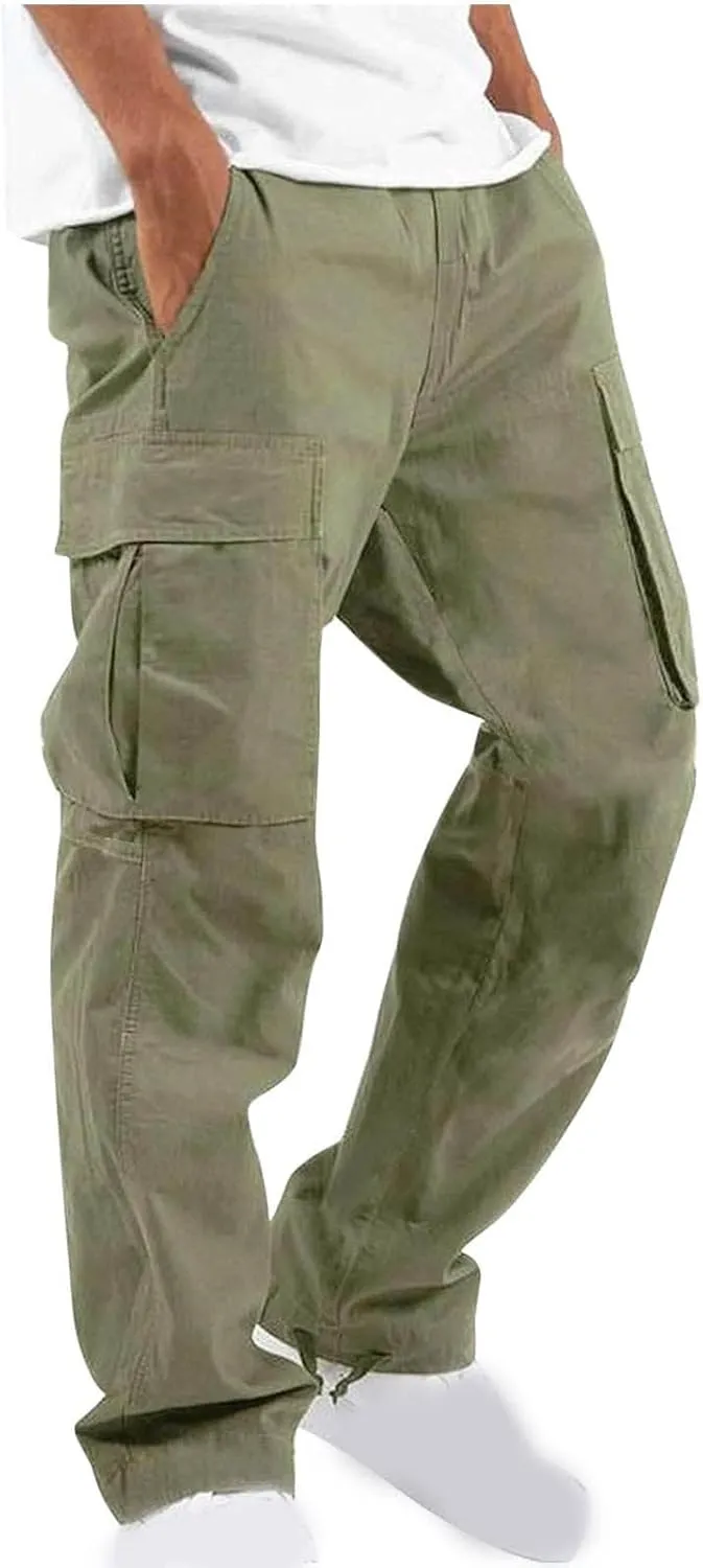 Mens Cargo Pants Ripstop Utility Straight Leg Joggers Pants Relaxed Fit Outdoor Trousers with Multi Pockets