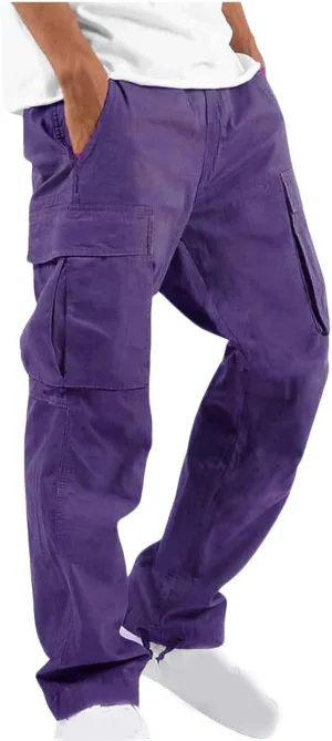 Mens Cargo Pants Ripstop Utility Straight Leg Joggers Pants Relaxed Fit Outdoor Trousers with Multi Pockets