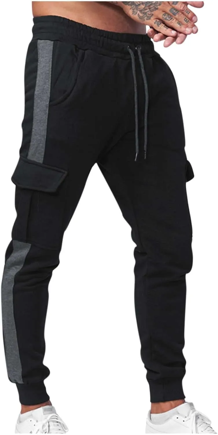 Mens Cargo Pants Skinny-Fit Drawstring Elastic Waist Multi Pockets Slacks Tapered Outdoor Fashion Utility Pants