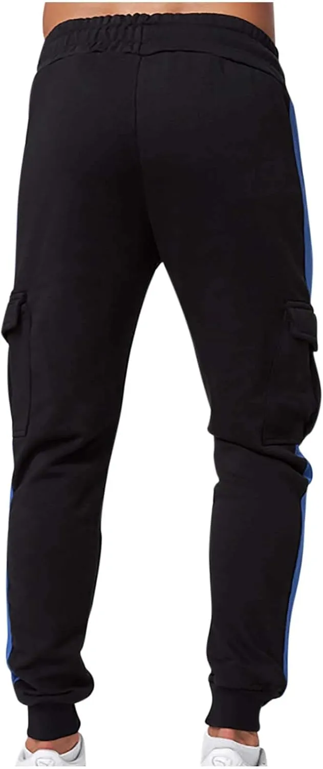 Mens Cargo Pants Skinny-Fit Drawstring Elastic Waist Multi Pockets Slacks Tapered Outdoor Fashion Utility Pants