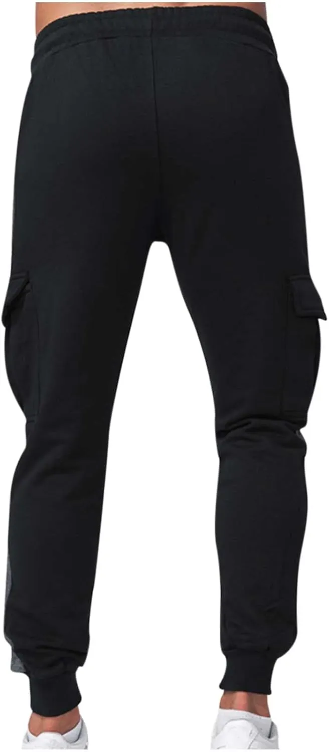Mens Cargo Pants Skinny-Fit Drawstring Elastic Waist Multi Pockets Slacks Tapered Outdoor Fashion Utility Pants