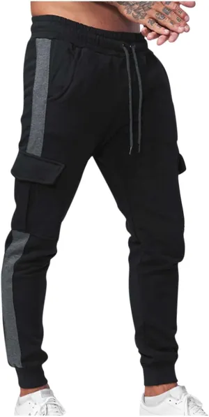 Mens Cargo Pants Skinny-Fit Drawstring Elastic Waist Multi Pockets Slacks Tapered Outdoor Fashion Utility Pants