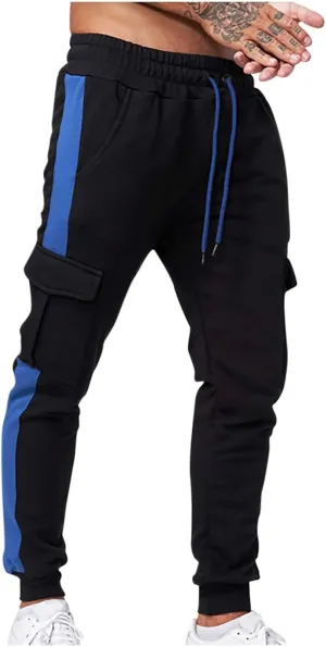 Mens Cargo Pants Skinny-Fit Drawstring Elastic Waist Multi Pockets Slacks Tapered Outdoor Fashion Utility Pants