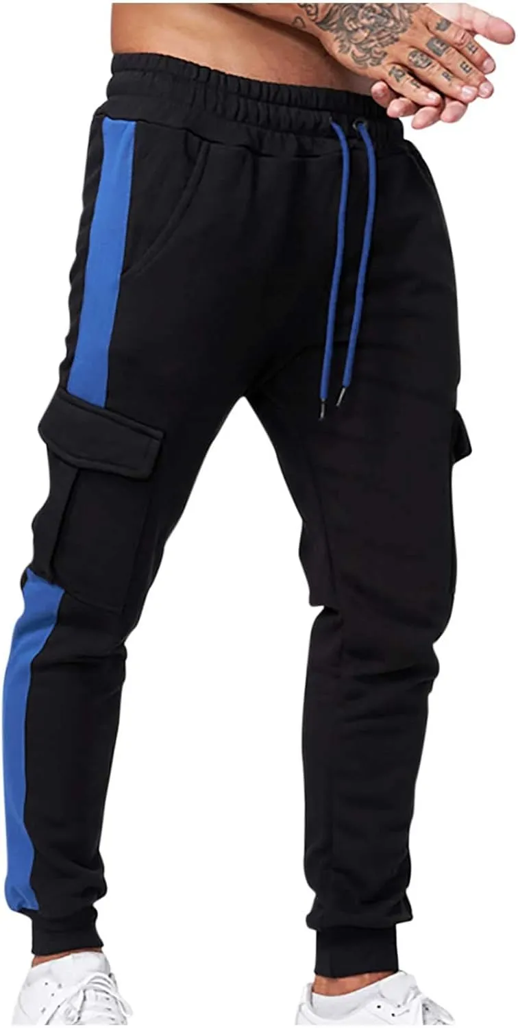 Mens Cargo Pants Skinny-Fit Drawstring Elastic Waist Multi Pockets Slacks Tapered Outdoor Fashion Utility Pants