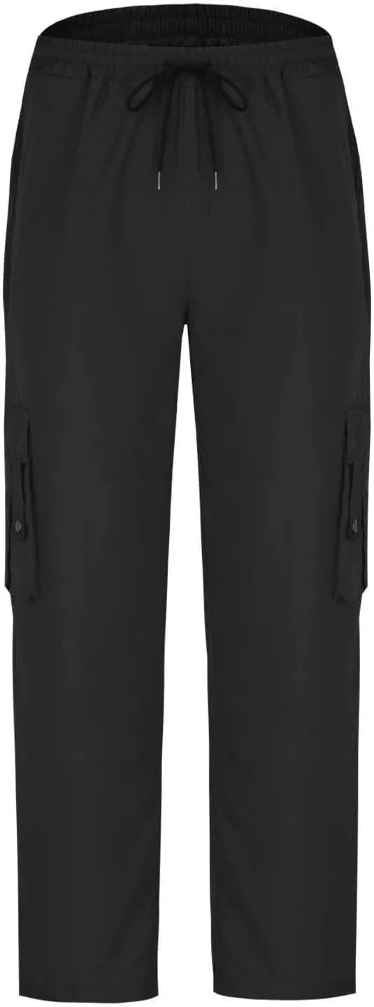 Mens Cargo Pants with Multi Pockets Drawstring Elastic Waisted Casual Trousers Outdoor Hiking Athletic Jogging Pants