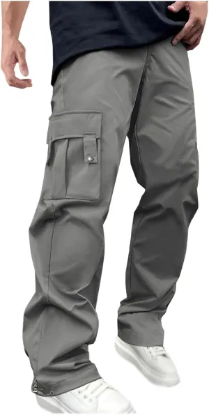 Mens Cargo Pants with Multi Pockets Drawstring Elastic Waisted Casual Trousers Outdoor Hiking Athletic Jogging Pants