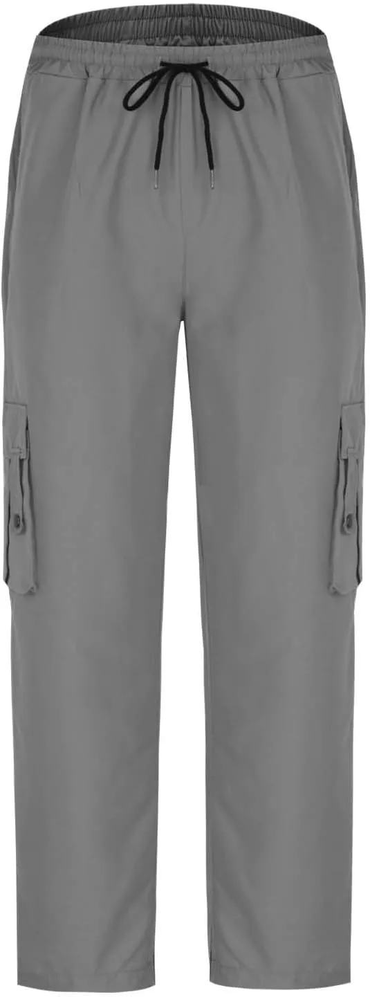 Mens Cargo Pants with Multi Pockets Drawstring Elastic Waisted Casual Trousers Outdoor Hiking Athletic Jogging Pants