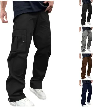 Mens Cargo Pants with Multi Pockets Drawstring Elastic Waisted Casual Trousers Outdoor Hiking Athletic Jogging Pants