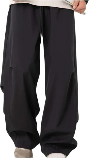 Mens Cargo Pants with Pockets Lounge Elastic High Waist Hiking Trousers Spring Fashion Baggy Straight Wide Leg Slacks