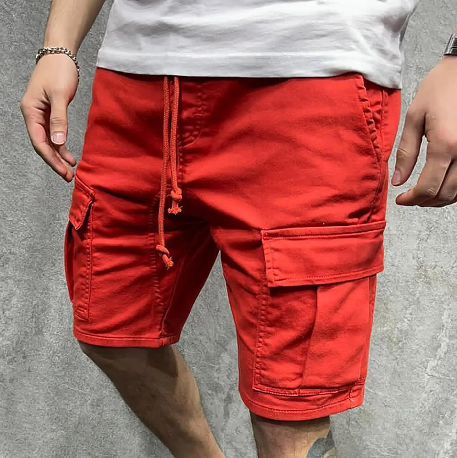 Mens Cargo Shorts Big and Tall Drawstring Shorts Stretchy Sweat Shorts Loose Fit Gym Shorts Summer Athletic Shorts
