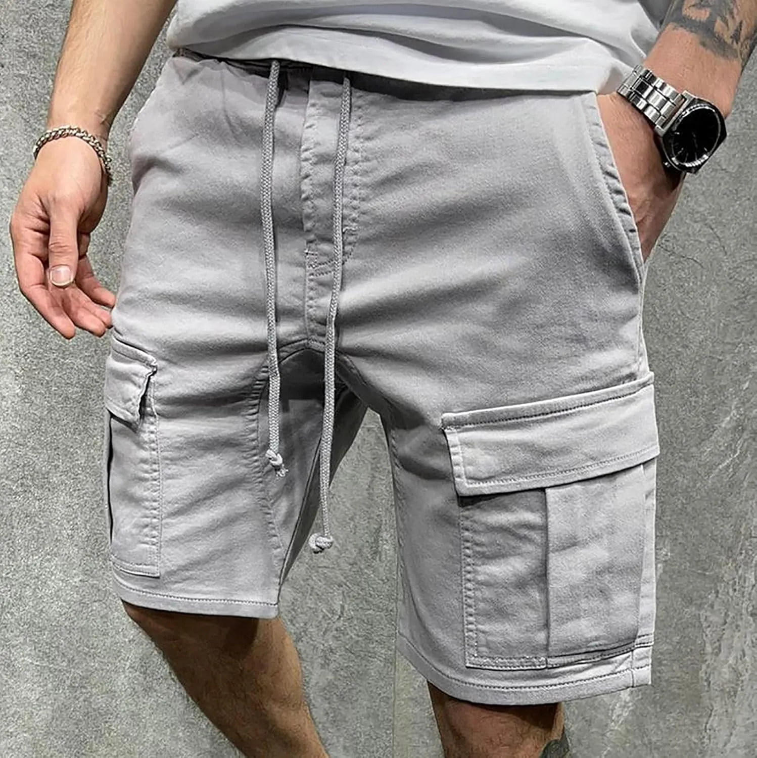 Mens Cargo Shorts Big and Tall Drawstring Shorts Stretchy Sweat Shorts Loose Fit Gym Shorts Summer Athletic Shorts