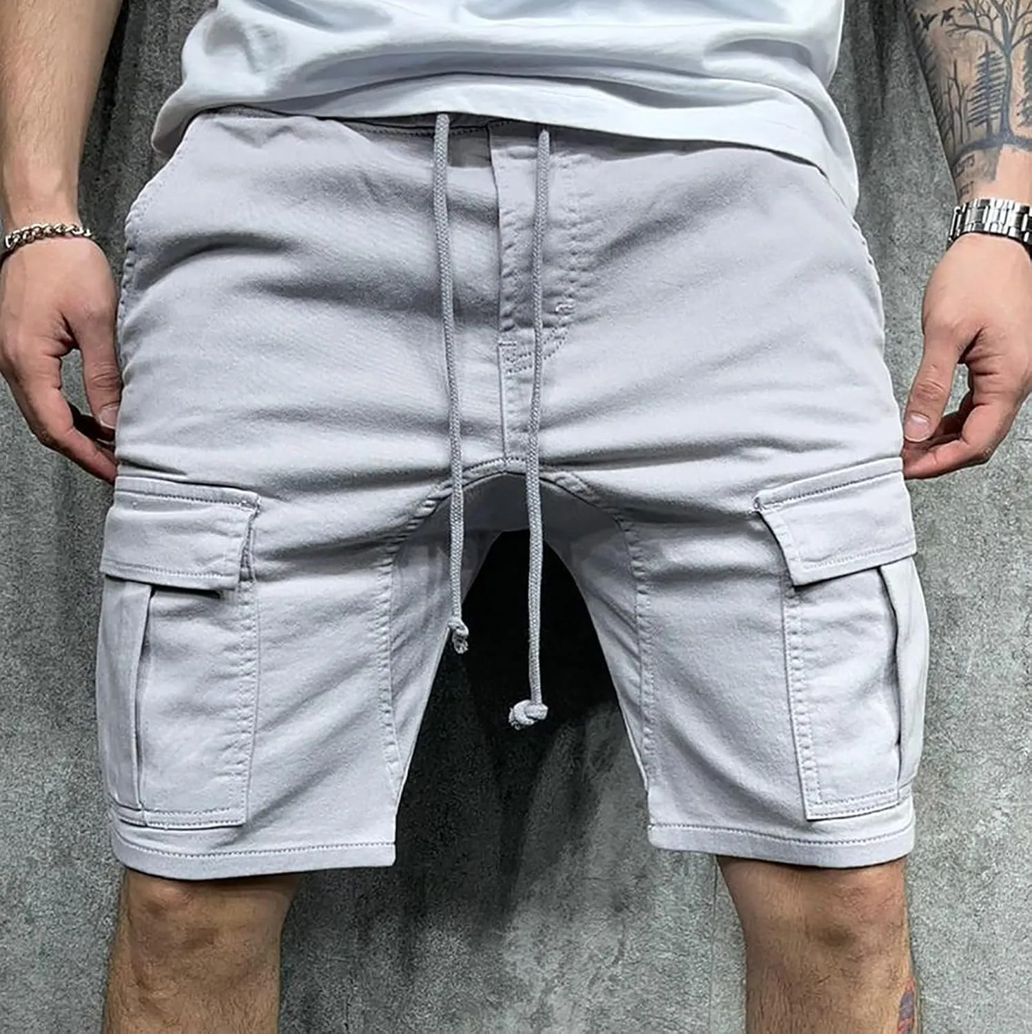 Mens Cargo Shorts Big and Tall Drawstring Shorts Stretchy Sweat Shorts Loose Fit Gym Shorts Summer Athletic Shorts