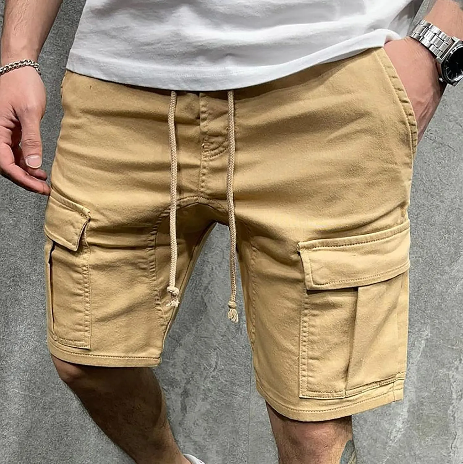 Mens Cargo Shorts Big and Tall Drawstring Shorts Stretchy Sweat Shorts Loose Fit Gym Shorts Summer Athletic Shorts