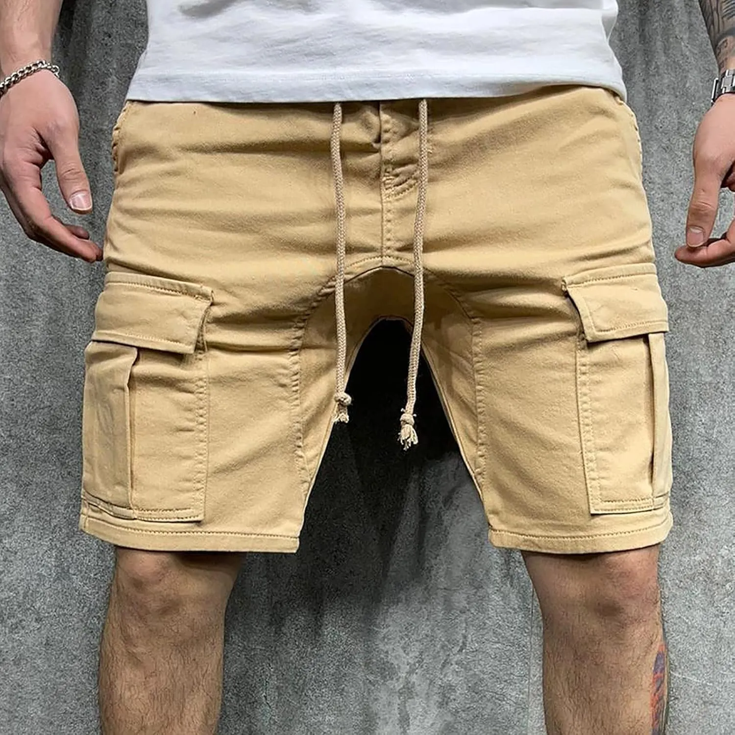Mens Cargo Shorts Big and Tall Drawstring Shorts Stretchy Sweat Shorts Loose Fit Gym Shorts Summer Athletic Shorts