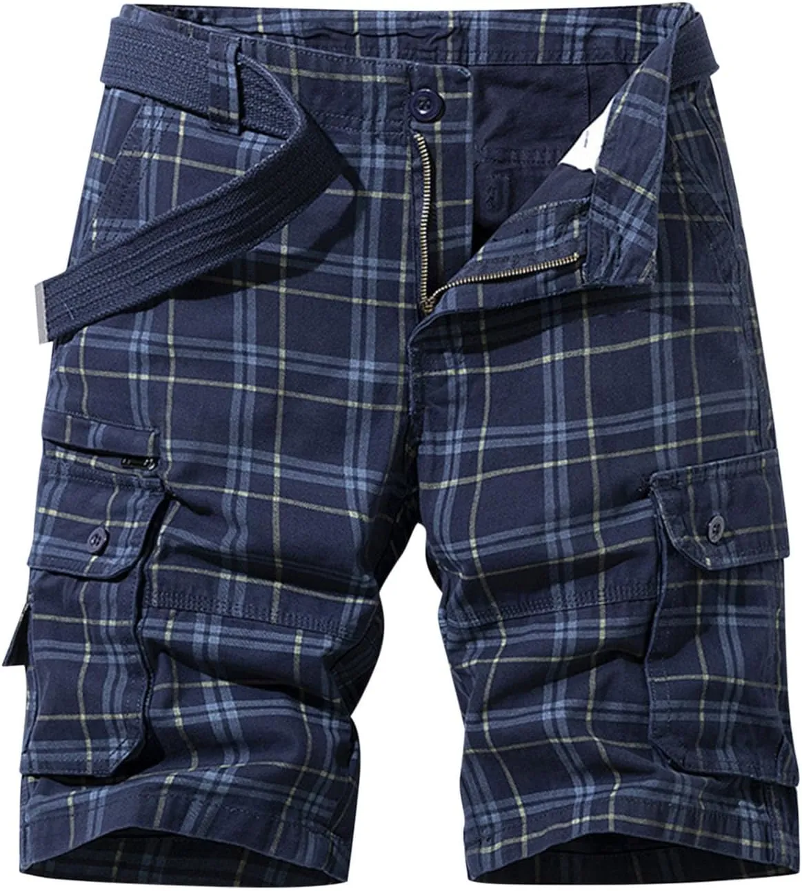 Mens Cargo Shorts Cotton Work Shorts Multi Pocket Workout Shorts Loose Fit Outdoor Shorts Relaxed Fit Plaid Shorts