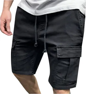 Mens Cargo Shorts Elastic Waist Casual Shorts Drawstring Work Shorts Fashion Athletic Shorts