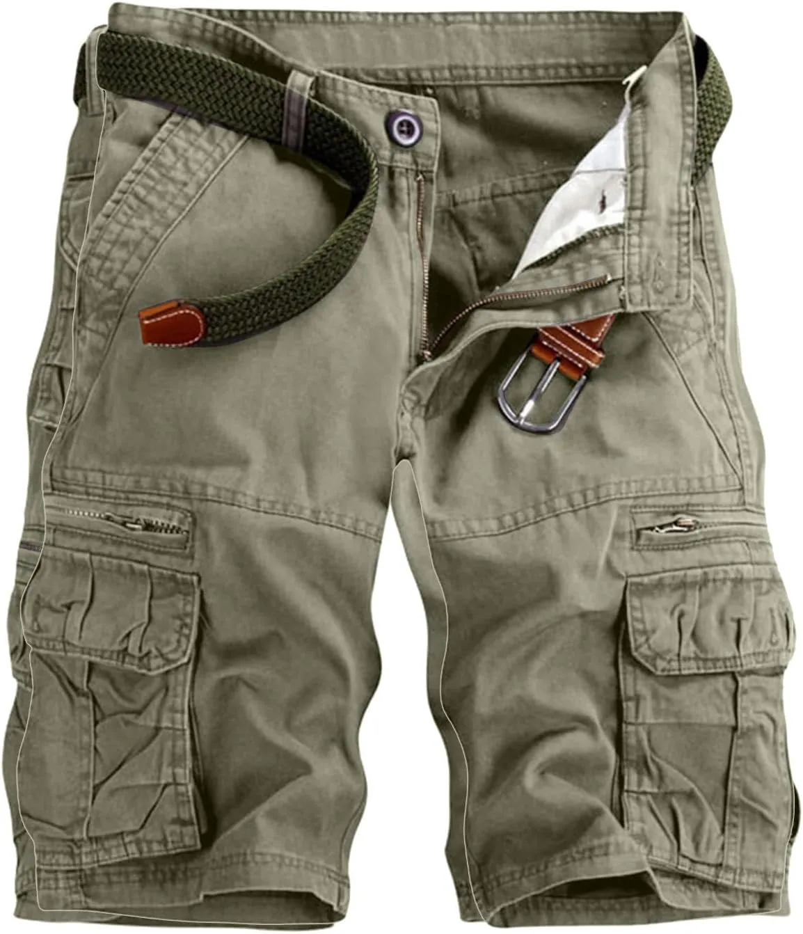 Men's Cargo Shorts Expandable Waist Cargo Pants Stretch Athletic Shorts Casual Workout Shorts Loose Lounge Shorts
