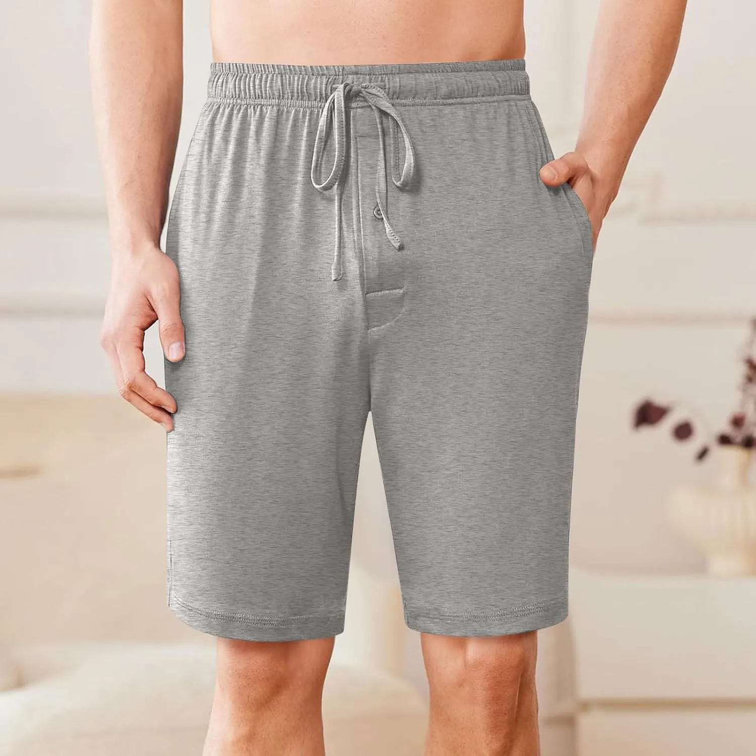 Mens Casual Shorts Elastic Waist Drawstring Lounge Shorts Summer Beach Shorts Loose Fit Teen Boys Baskeball Shorts