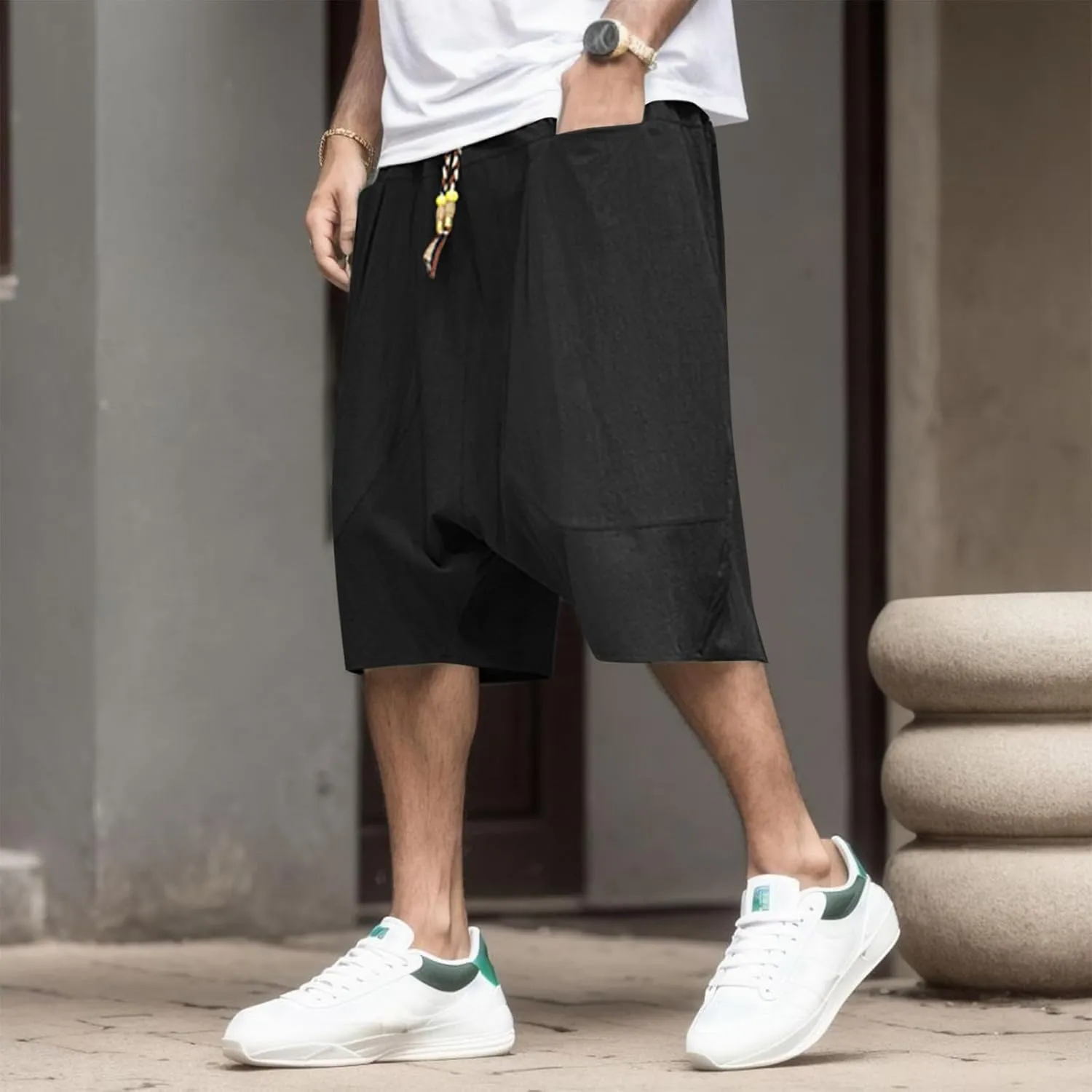 Mens Casual Shorts Elastic Waist Drawstring Shorts Stretch Summer Beach Shorts with Pockets