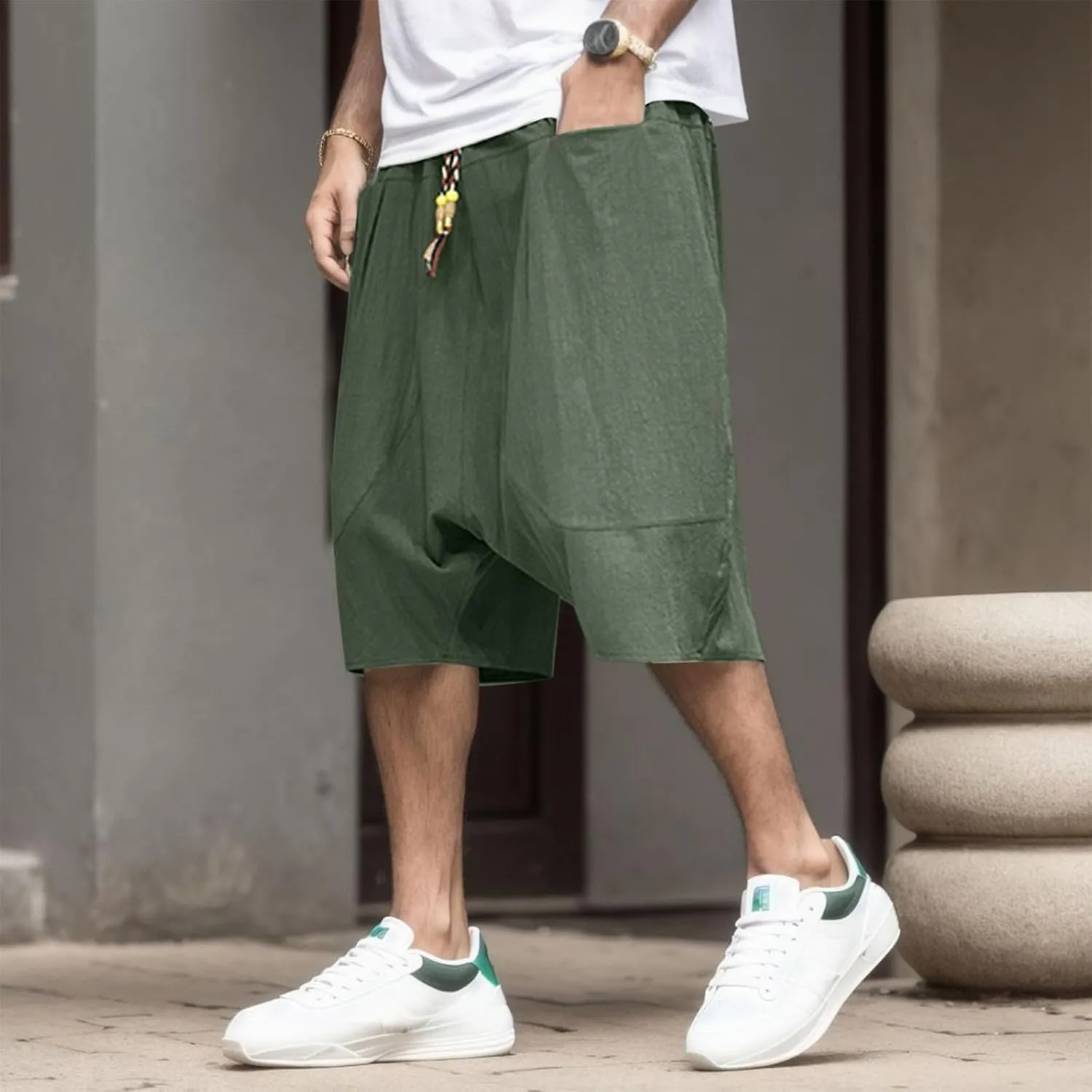 Mens Casual Shorts Elastic Waist Drawstring Shorts Stretch Summer Beach Shorts with Pockets