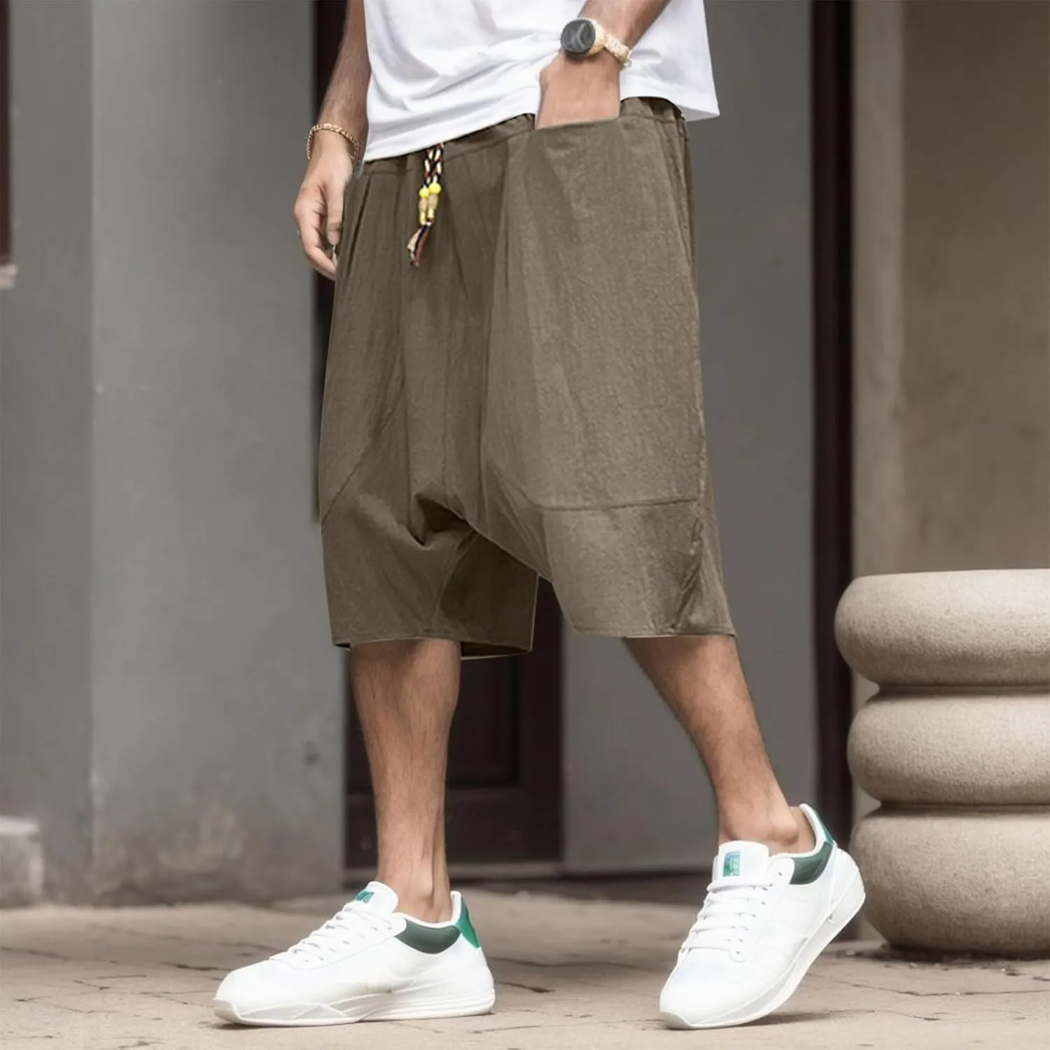 Mens Casual Shorts Elastic Waist Drawstring Shorts Stretch Summer Beach Shorts with Pockets