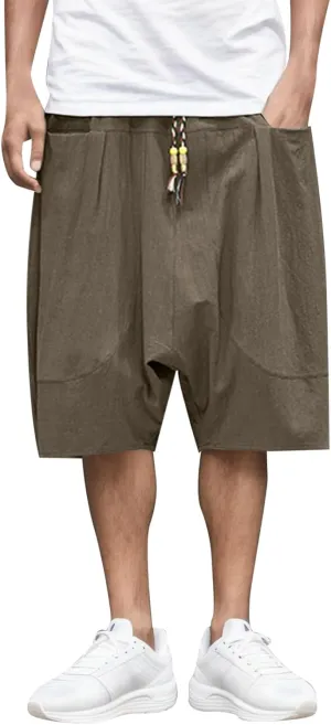 Mens Casual Shorts Elastic Waist Drawstring Shorts Stretch Summer Beach Shorts with Pockets